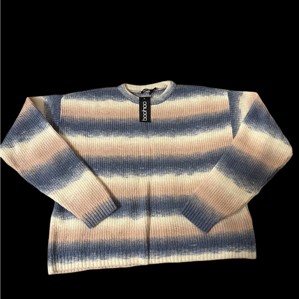 Boohoo Blue and Cream Striped Crewneck Sweater (Part of a Set)